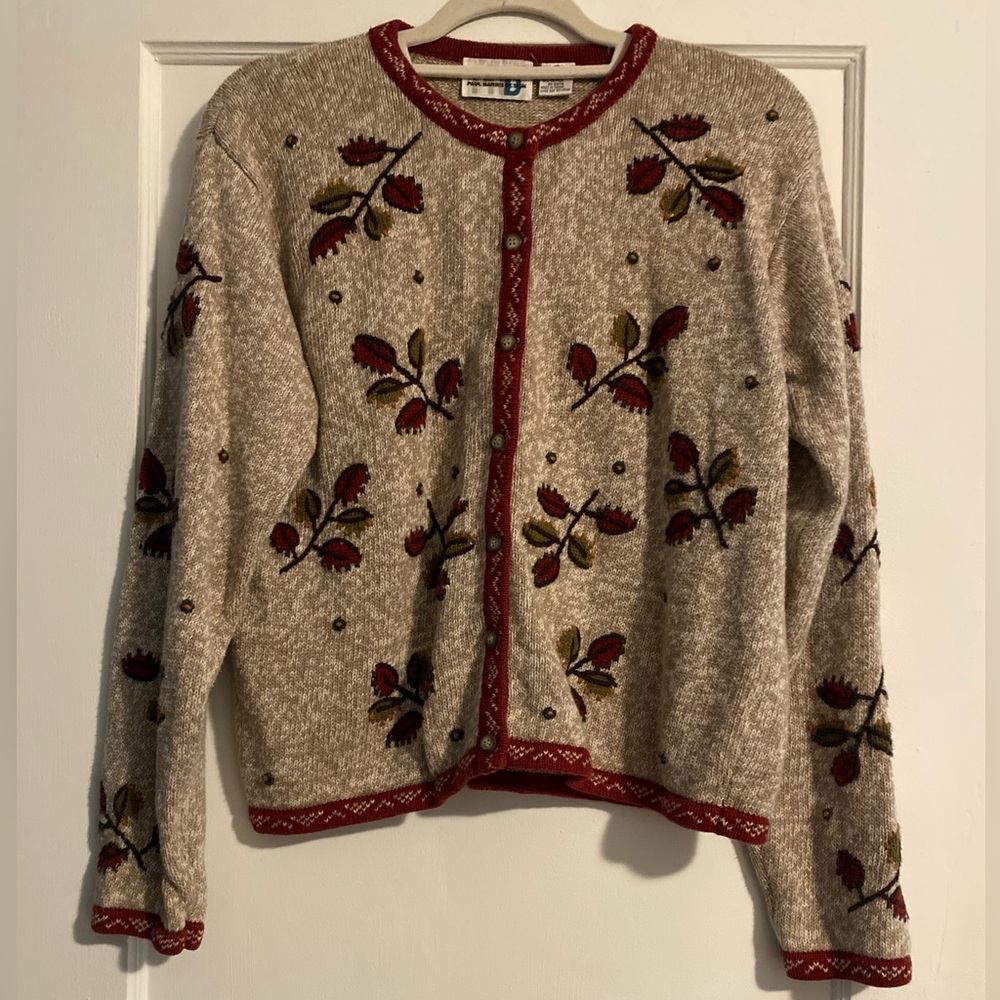 Vintage Paul Harris Design Fall Floral Embroidered Women's Cardigan Sweater Sz L